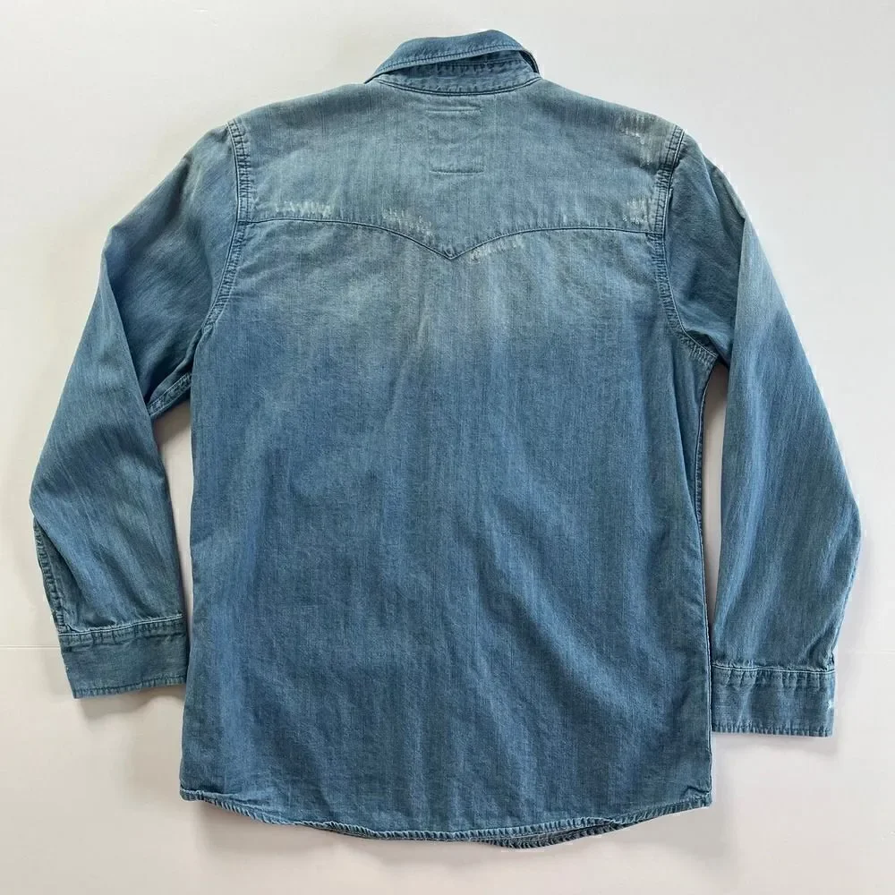 Levi's Barstow Western Pearl Snap Distressed Button Down, Girls Size Large 12-13